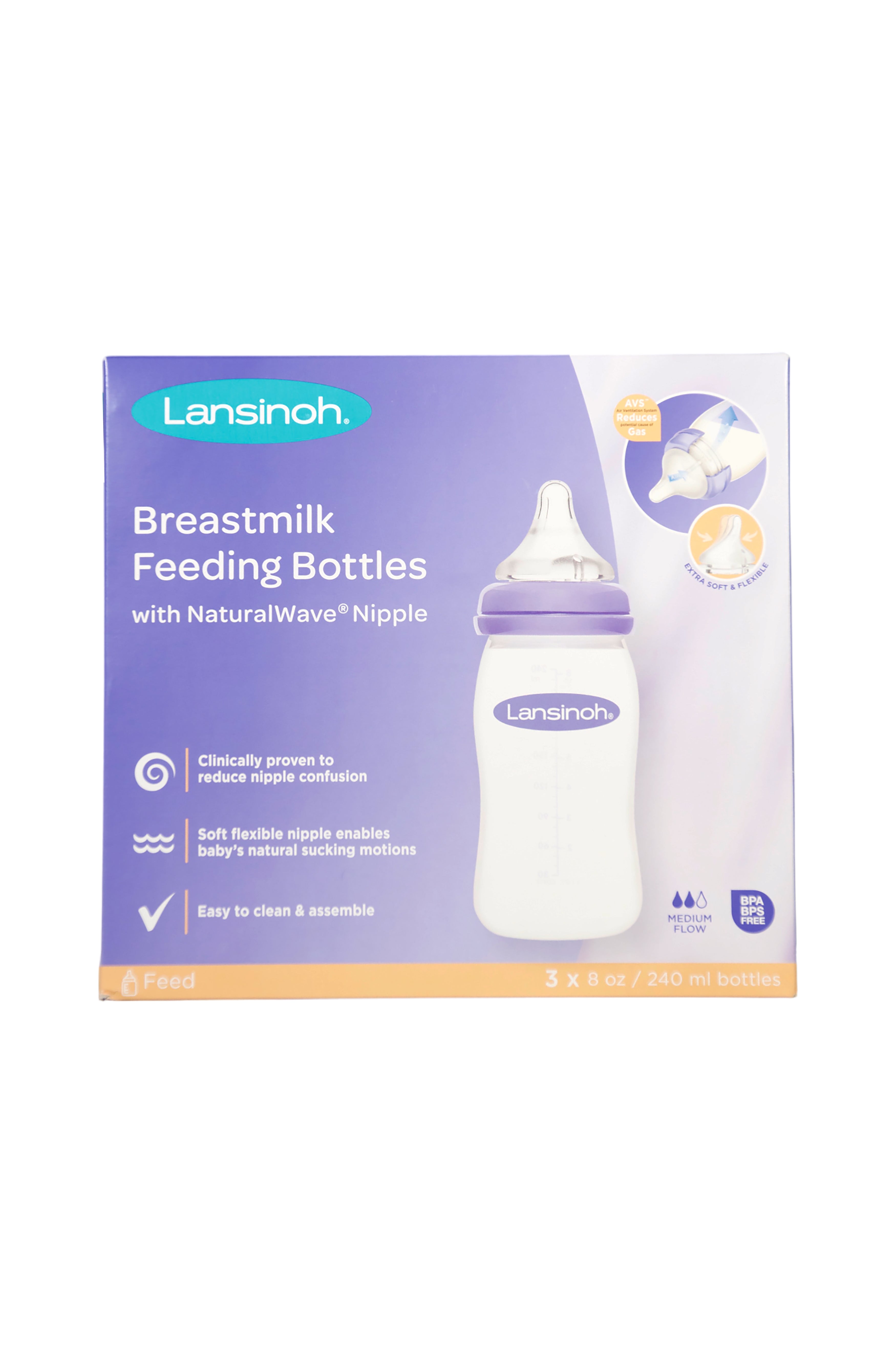 Lansinoh Breastmilk Feeding Bottles - 8 Ounces - 3 Count - Medium Flow