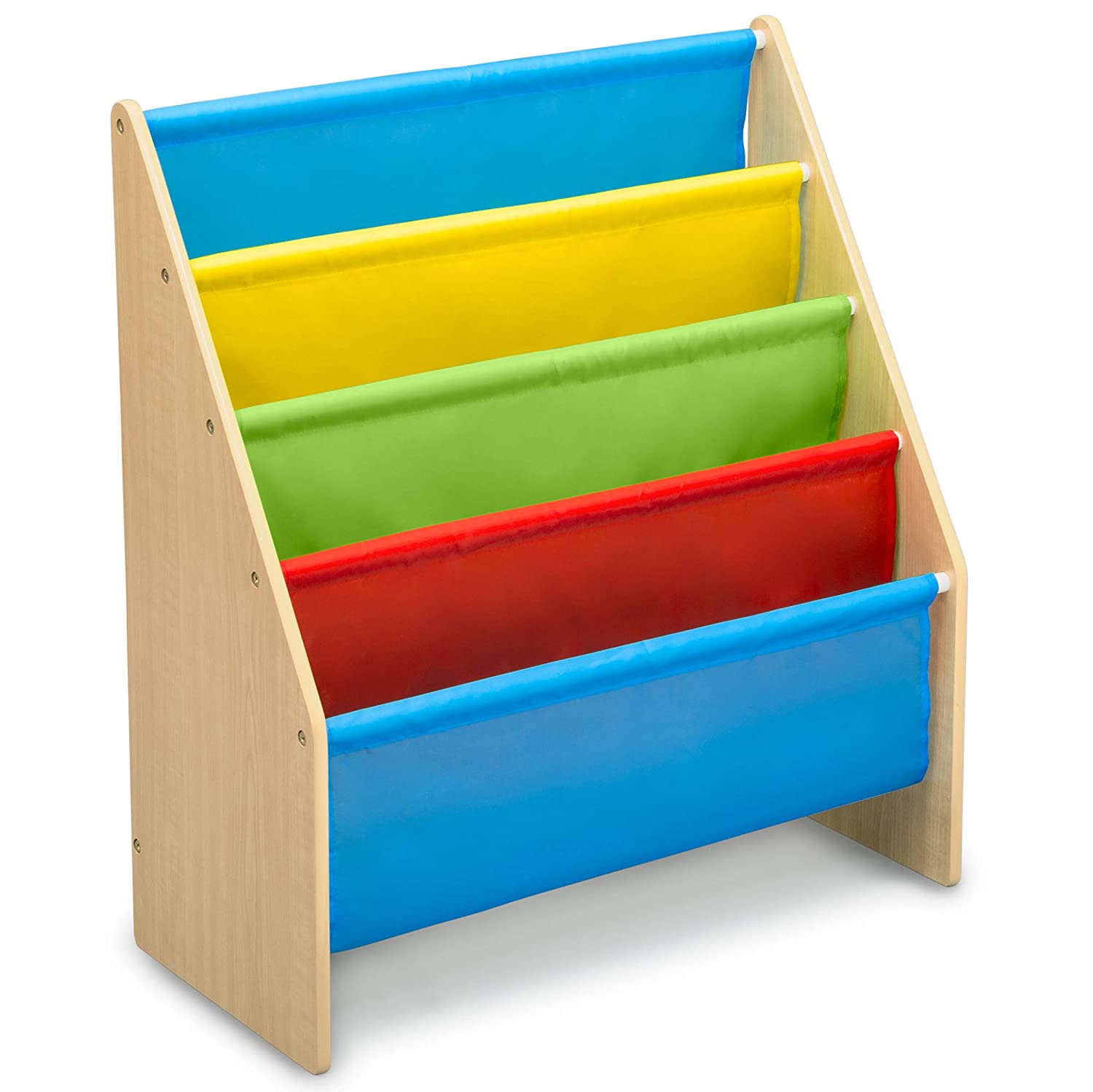 Wood Kids Sling Book Shelf Storage Rack Organizer Color Pockets