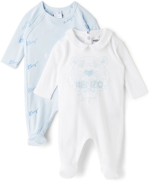 Kenzo Baby Two-Pack Sleepsuits - 6 Months - White & Pale Blue