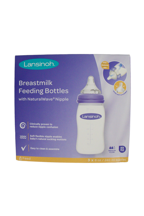 Lansinoh Breastmilk Feeding Bottles -  8 Ounces - 3 Count - Factory Sealed