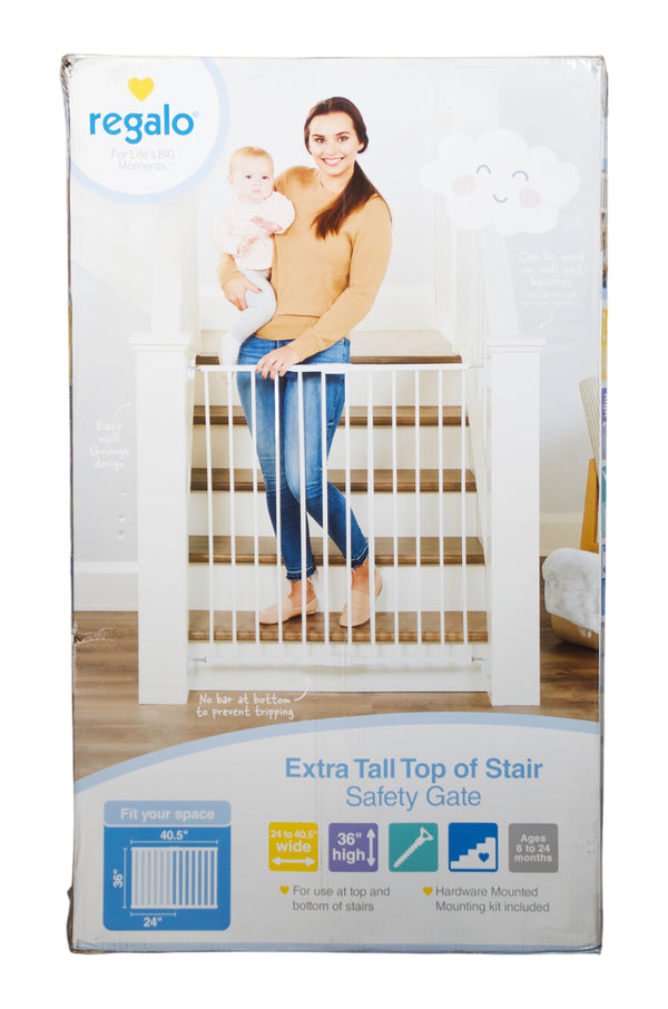 Regalo Extra Tall Top of Stairs Gate - White - Open Box - 2