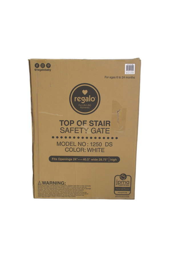 Regalo Top of Stairs Baby Gate - White 24 to 40.5 Inch Wide - 1