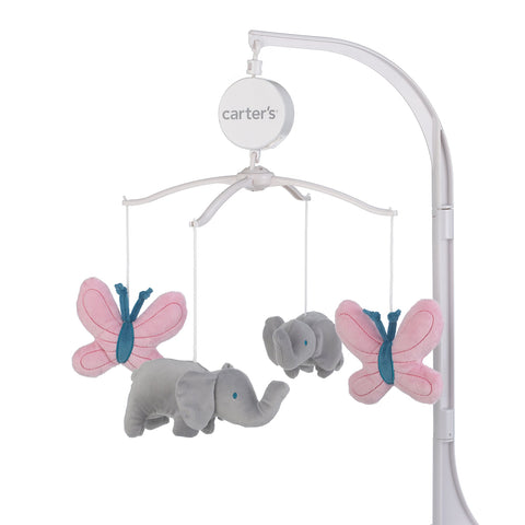 Carter's Musical Mobile - Floral Elephant Pink and Gray Butterfly