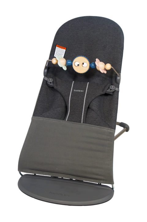 Babybjorn Bouncer Bundle with Toy Bar - Charcoal Gray/Dark Gray - Googly Eye Pastel - Gently Used