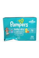 Pampers  Baby Dry Diapers - Size N - 104 Count - Factory Sealed - 1