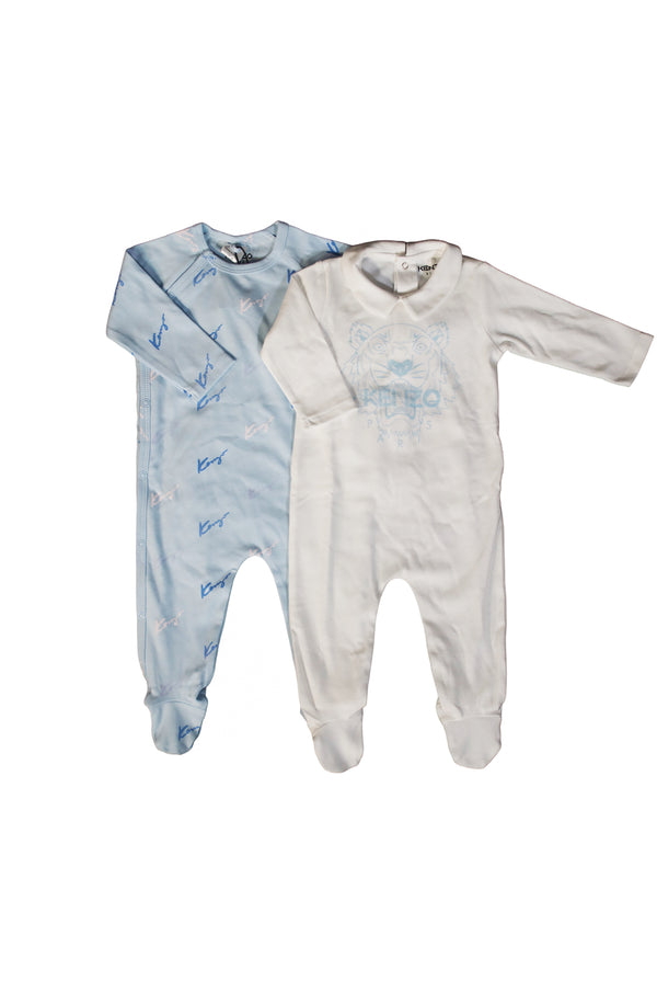 Kenzo Baby Two-Pack Sleepsuits - White & Pale Blue - 6 Months - Open Box - 1