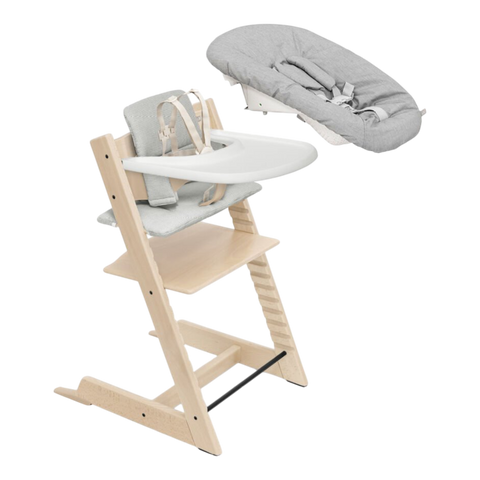 Buy nordic-grey-and-grey-with-natural-chair Stokke Tripp Trapp High Chair², Cushion, Tray &amp; Newborn Bundle