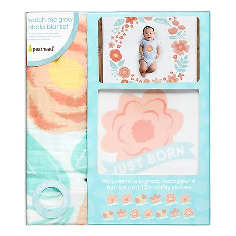 Pearhead Watch Me Grow Muslin Photo Blanket - Floral