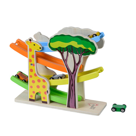 Teamson Kids Preschool Play Lab Safari Animal Ramp Racer with Animal Print Cars - Original - Open Box