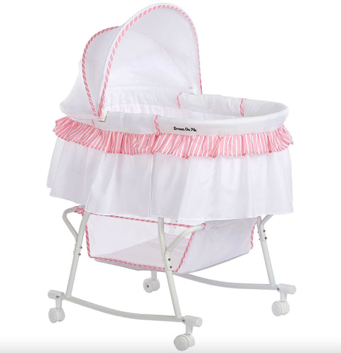 Dream On Me Lacy Portable 2-in-1 Bassinet & Cradle - Pink & White - Factory Sealed