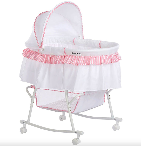 Dream On Me Lacy Portable 2-in-1 Bassinet & Cradle - Pink & White - 1